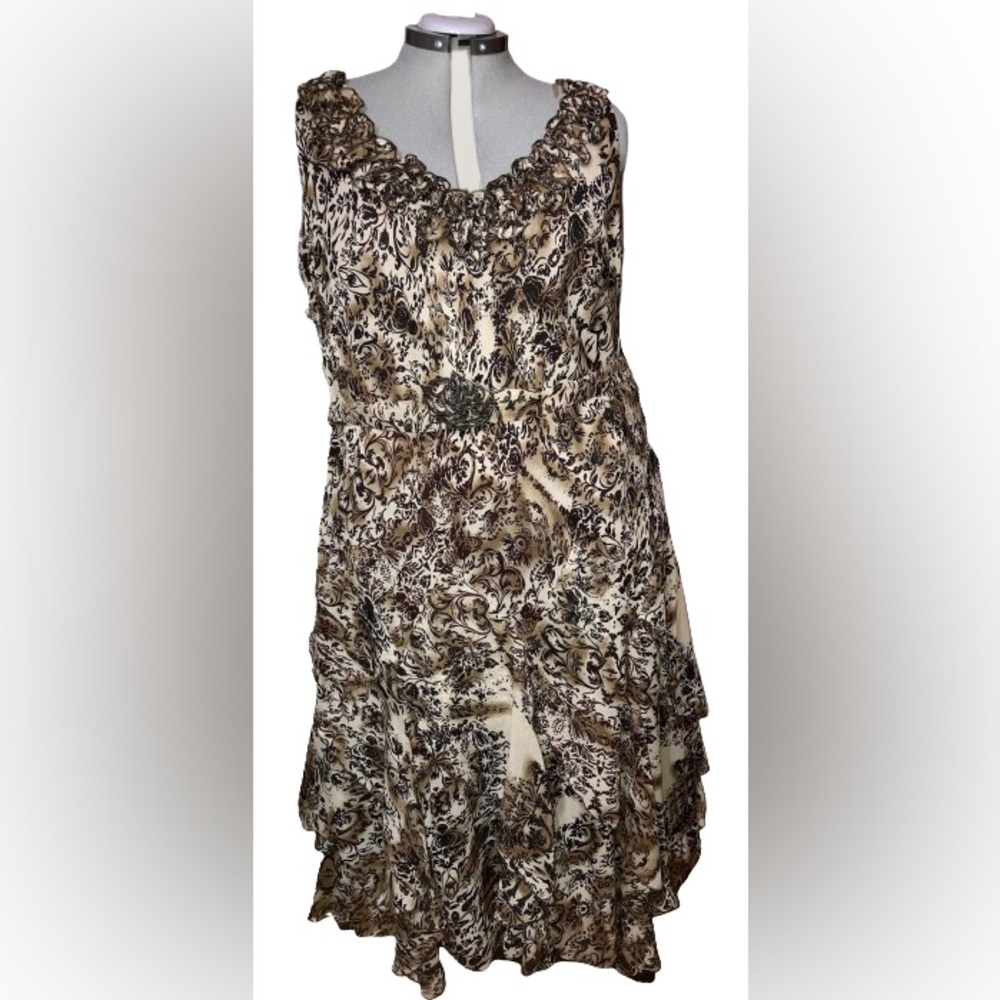 Dress Barn Brown and Cream Printed Midi Dress